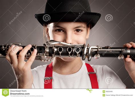 Little Girl Playing Clarinet Stock Image Image Of Gray
