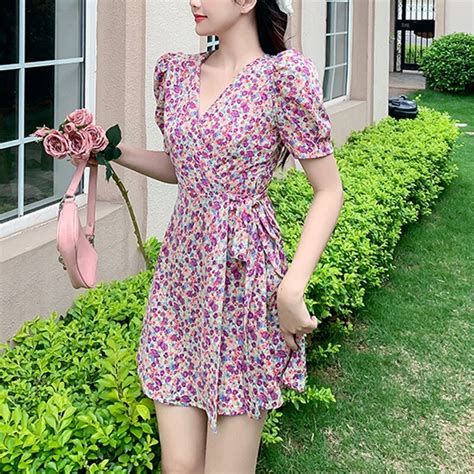 Sexy A Line Summer Dresses Vintage Elegant Causal Floral Printed Mini