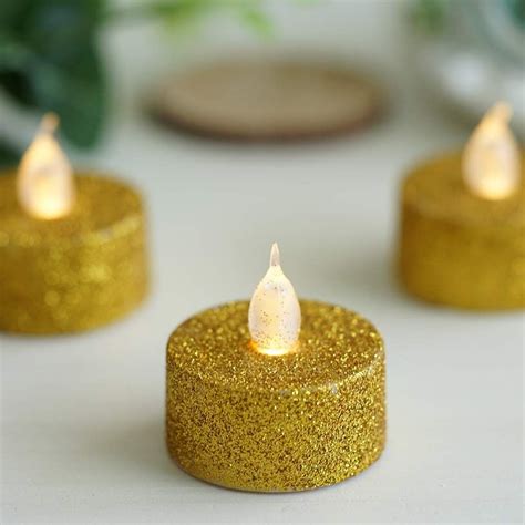 12 Pack Gold Glitter Flameless Candles Led Tea Light Candles