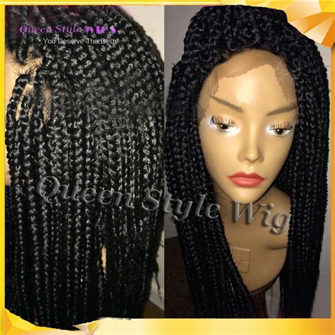 Afro Black Women Hairstyle Synthetic Black Color Box Braids Styles Wig Full Braided Hair Lace