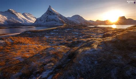 Norway Sunrise Mountains Lofoten Beautiful Views Wallpapers 2087x1217