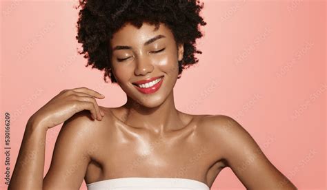 Skin Care Smiling African American Beauty Model Girl Laughing And