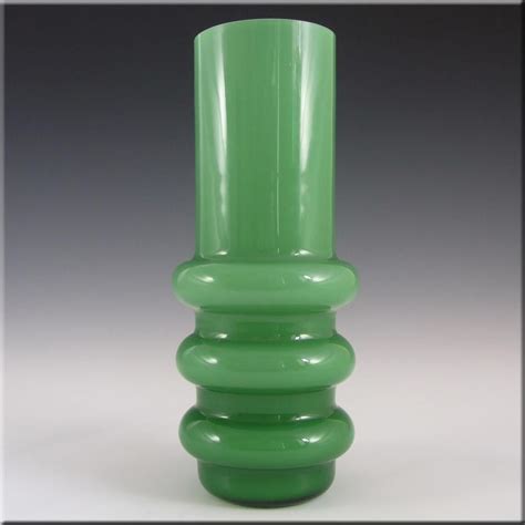 Scandinavian Vintage Green Cased Glass Hooped Vase Glass Green Glass Types Of Glassware
