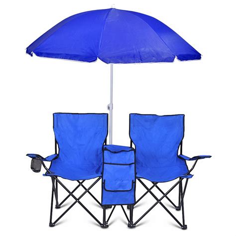 Folding Chair Camping Chairs With Umbrella And Table Cooler Portable