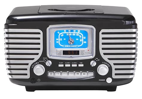 Crosley Cr612 Bk Corsair Retro Amfm Dual Alarm Clock Radio With Cd