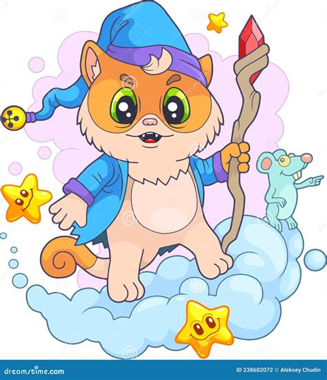 Cute Cat Wizard Funny Illustration Design Stock Vector Illustration