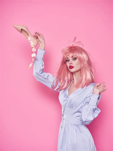 Beautiful Glamor Woman Pink Hair Emotion Model Stock Image Image Of