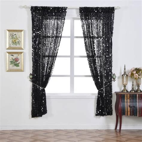 2 Pack 52x64 Black Big Payette Sequin Curtains With Rod Pocket