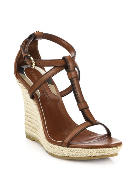 Burberry Wedland Leather Wedge Espadrilles In Brown Tan Lyst