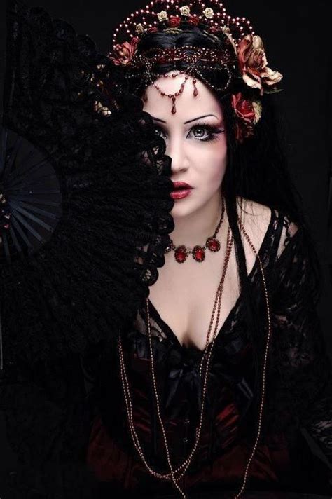 Lovely Goth Girl With Fan And Hair Piece Victorian Goth Gothic