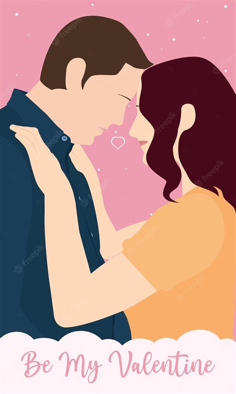 Parejas Románticas Hombre Y Mujer Besándose En La Tarjeta De San Valentín Vector De Ilustración