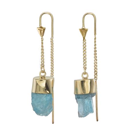 Apatite Crystal Pull Through Earrings Gold Tigerframe