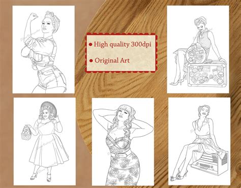 10 Pin Up Coloring Pages Adult Coloring Book Pin Up Etsy