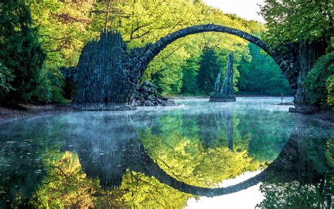 Reflection River Arch Trees Nature Landscape Water Wallpapers Hd