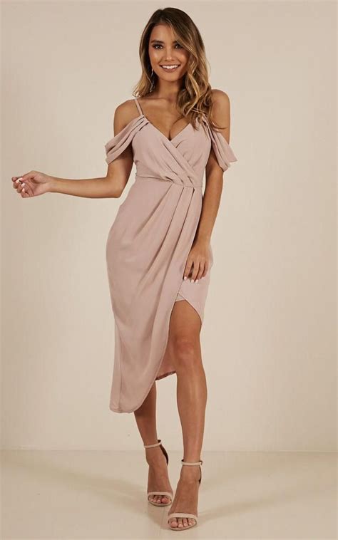 give me more dress features a playful off the shoulder look with a plunging neckli… dresses to