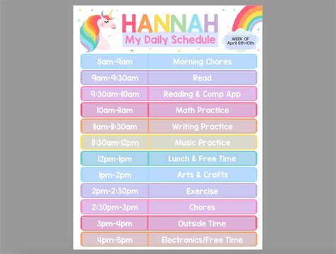 Unicorn Home School Schedule Printable Kids Schedule Chore Etsy