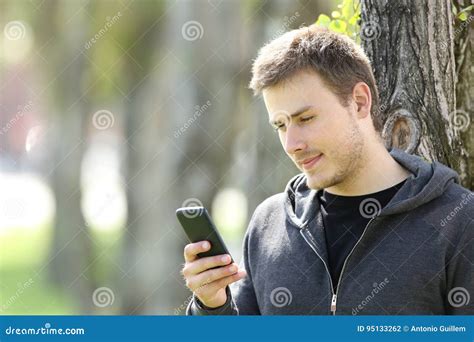 Teen Boy Using A Smart Phone Outdoors Stock Photo Image Of Adolescent