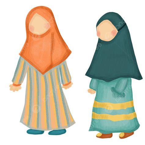 Gambar Dua Gadis Adik Muslim Memakai Kartun Hijab Kanak Kanak