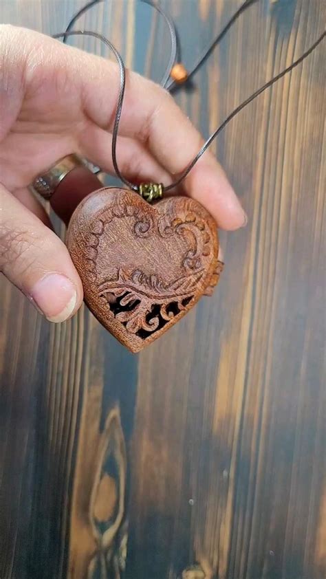 Wood Carving Projects Hand Carved Wooden Locket Pendant Heart Shape