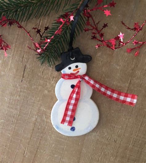 Snowman Ornament Frosty Ornament Ceramic Snowman Christmas Etsy