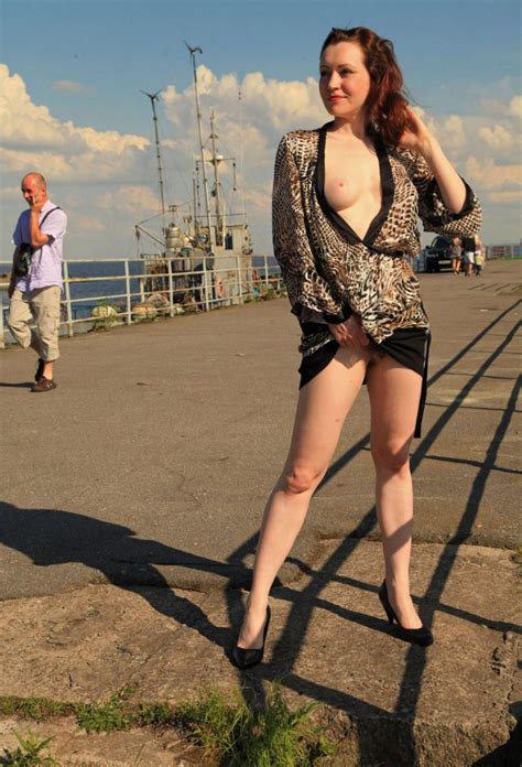 Hot Russian Redhead Milf With Hairy Cunt Flashes At Public Pier