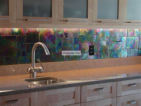 Oceanside Glass Tile Raku Iridescent Kitchen Backsplash Kitchen Splashback Iridescent Tile