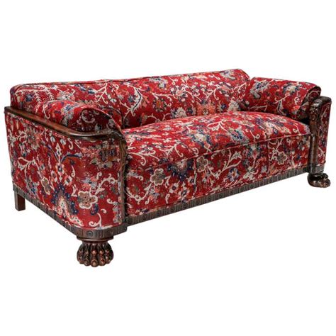 Red Oriental Sofa Chippendale Style With Claw Feet And Pierre Frey