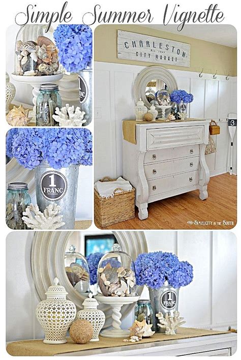 Here are 7 tips to creating simple seasonal vignettes. A Simple Summer Vignette | Summer decor, Decor, Vignettes