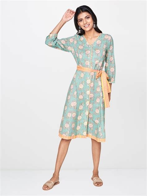 Buy Global Desi Green Floral Print Dress For Women Online Tata Cliq