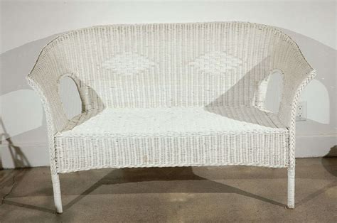 Modern outdoor furniture, like tables, chairs, chaise lounges, and sofas are a great way to relax in style and comfort. French White Wicker Settee (2 sofas available)Garden Furniture at 1stdibs