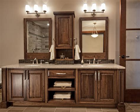 Explore creative bathroom vanity ideas for a wide range of decor styles. Traditional Double Vanity Bathroom With Dark Wood Details ...