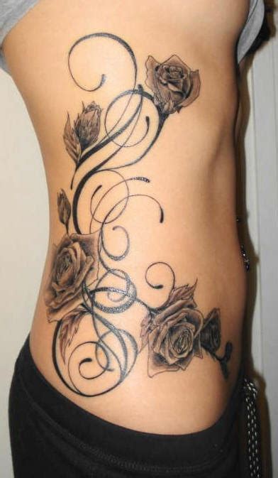 Tattooed On Ribs Chic Black Designed Roses Tattooimagesbiz