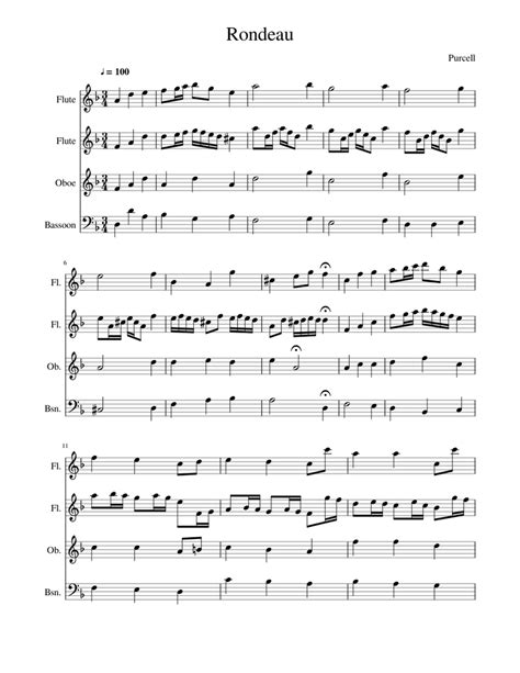 Rondeau Sheet Music For Flute Oboe Bassoon Mixed Quartet