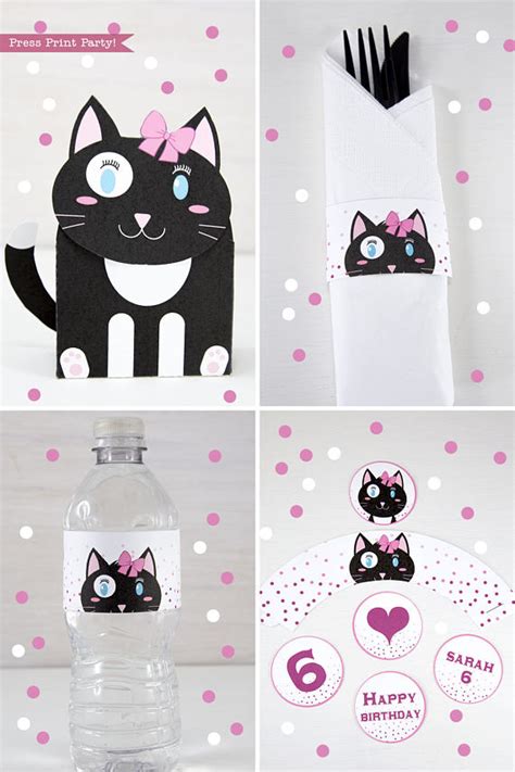 Today i am showing you some diy birthday decorations, which is very cost effective. Cat Themed Birthday Party Printable Set, Girl Black ...