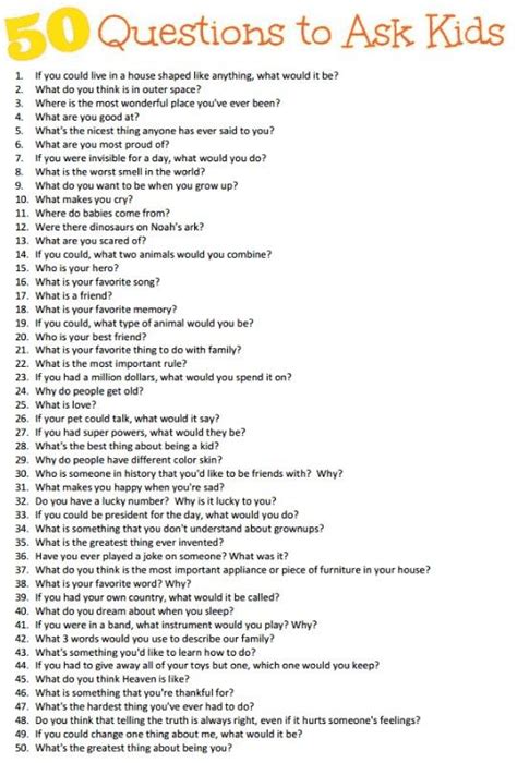 50 Questions To Ask Your Children Kids Questions Fun Questions To