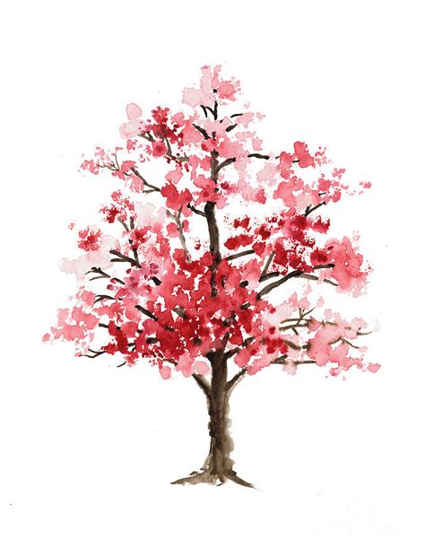 Cherry Blossom Tree Minimalist Watercolor Painting