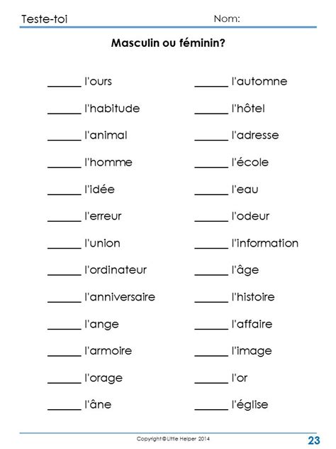 Test your French. Activities to practice French gender, articles and ...
