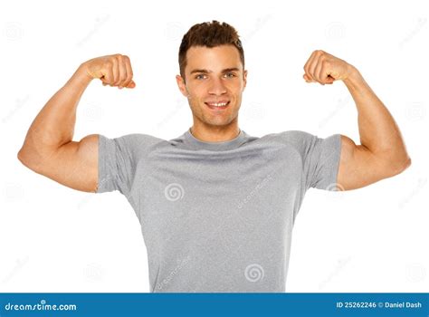 Fit And Muscular Man Flexing His Biceps On White Royalty Free Stock Image Image 25262246