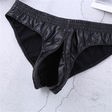 Sexy Men Patent Leather Wetlook Briefs With Front To Rear Zip Up Crotch