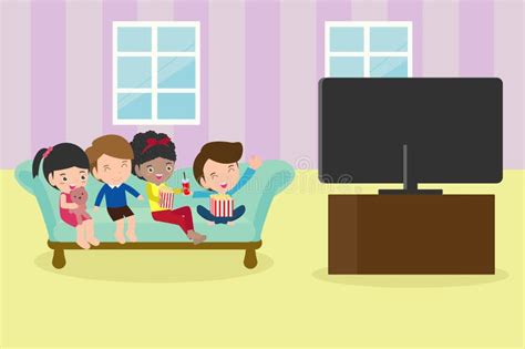 Illustration Of Kid Watching Tv Little Boy And Girl Watches Television