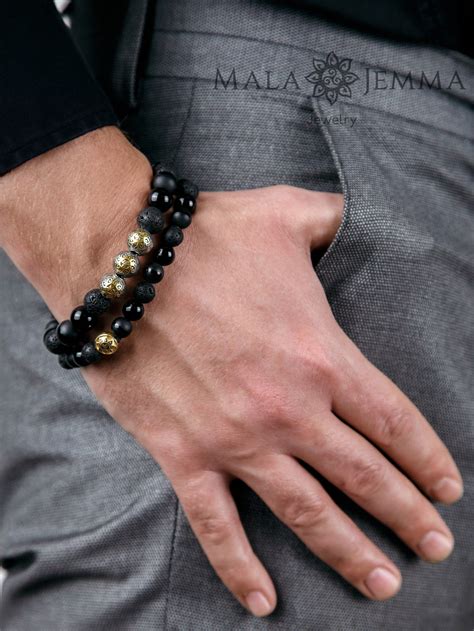 Mens Large Wrist Beaded Bracelet AAA QUALITY Black Onyx Etsy