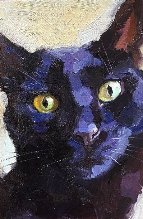Blackcat14 By Katya Minkina Oil 6 X 4 Black Cat Painting Black Cat