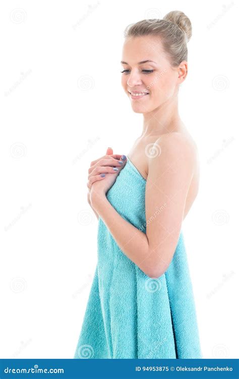 Portrait Of The Smiling Naked Girl Model Covering Her Body With Stock Image Image Of Beautiful