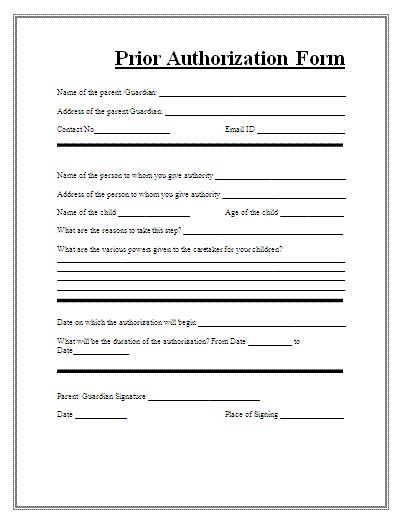 Prior Authorization Form Free Words Templates