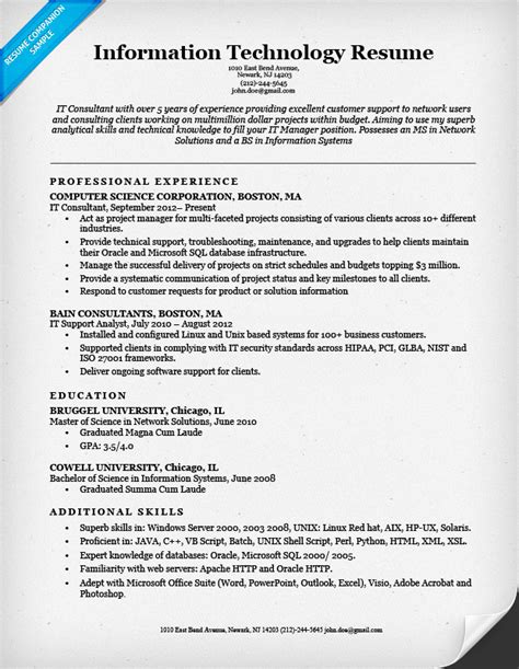 Information Technology It Resume Sample Resume Companion