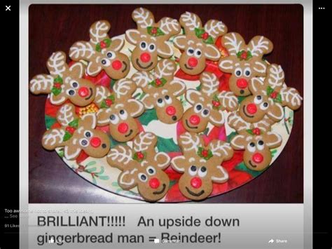 Who would've thought that an upside down turn the gingerbread cookies upside dwon and make upside down gingerbread men that have. Upside down gingerbread men turned into reindeers! | Gingerbread reindeer, Christmas treats ...