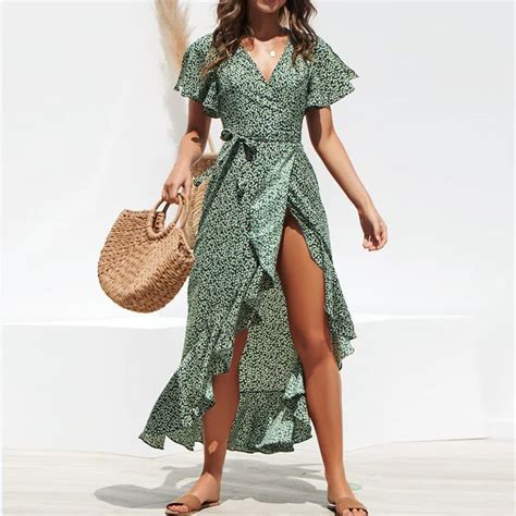 Good Value Summer Beach Maxi Dress Women Floral Print Boho Long Chiffon