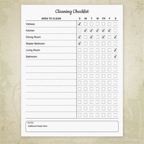 Cleaning Checklist Printable Form Editable Moderntype Designs