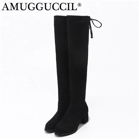 2019 New Plus Big Size 30 52 Black Lace Up Fashion Sexy Over The Knee Thigh High Heel Autumn
