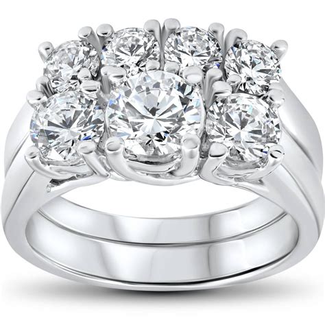 3 Ct Diamond Engagement Wedding Ring Set 3 Stone Matching Band 14k